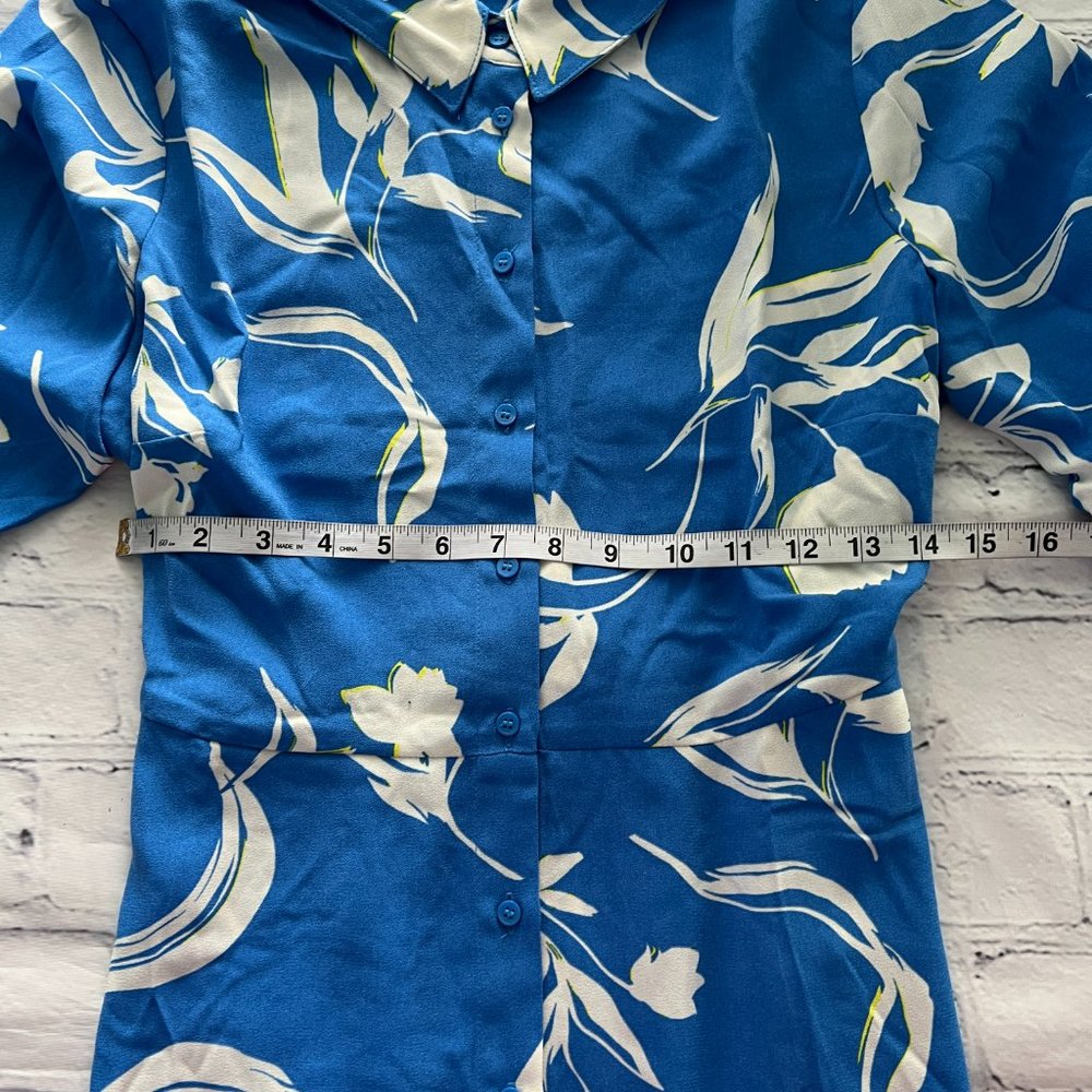 Halogen Long Sleeve Midi Shirtdress In Blue Camp Elizabeth Floral - Picture 4 of 10